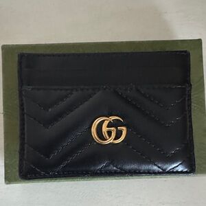 Gucci Black Leather Card Holder with Gold Emblem